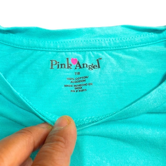 Pink Angel Girls size 7/8 - 5 T-Shirts - Gray, Black, Pink, and Aqua Blue, Peach - Picture 4 of 10